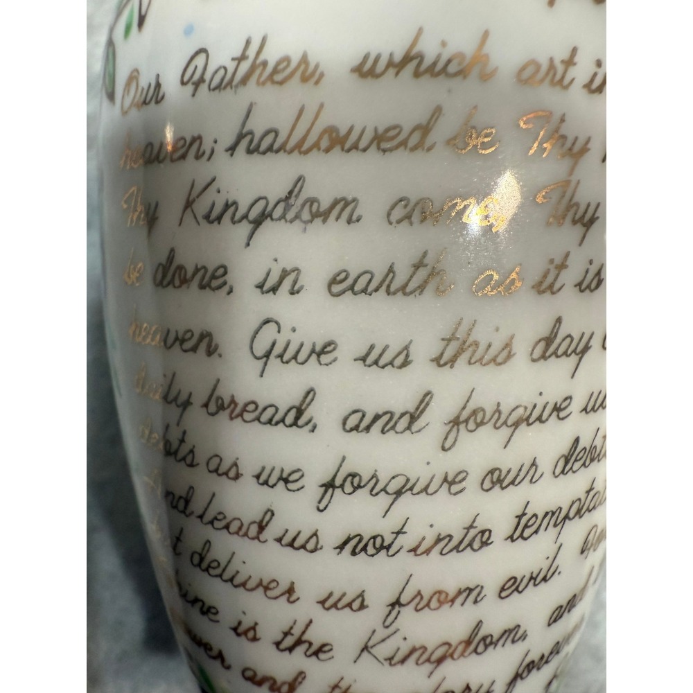 VTG Lord's Prayer‎ Mini Vase Floral Hand Painted Porcelain Blue Gilt Rim Collect - Picture 10 of 15
